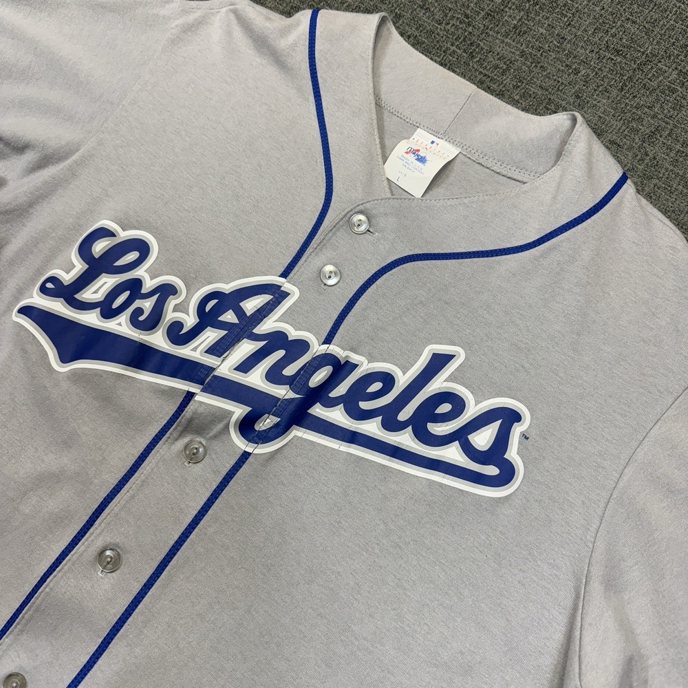 Vintage Los Angeles Dodgers Baseball Jersey Gray Mens L Majestic MLB Made In USA